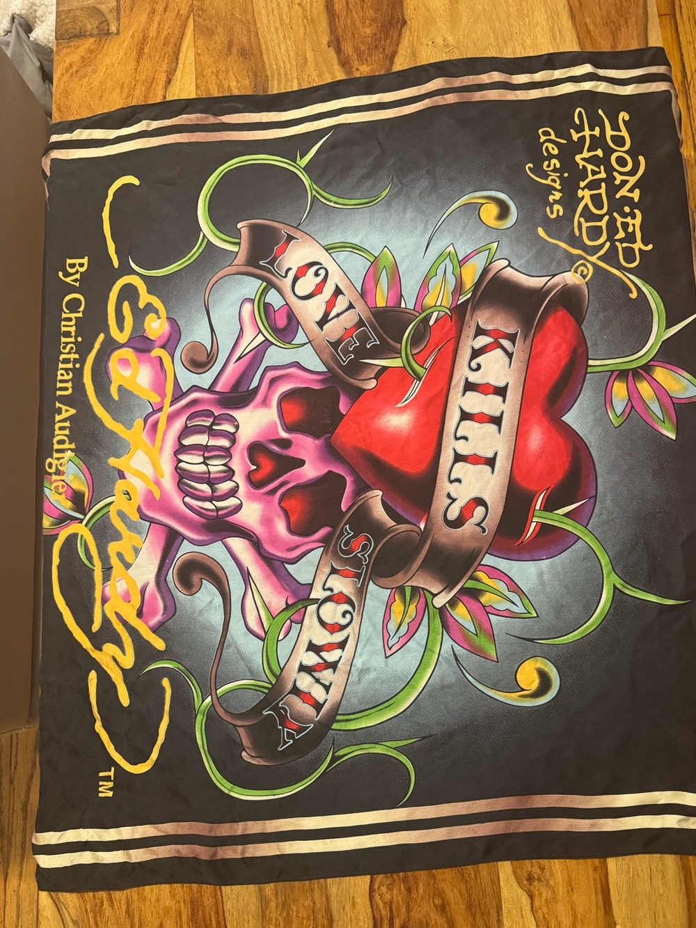 Ed Hardy Love Kills Skull 100% silk scarf in perfect condition